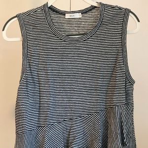 A.L.C. 100% Linen White Blue Tank Sleeveless